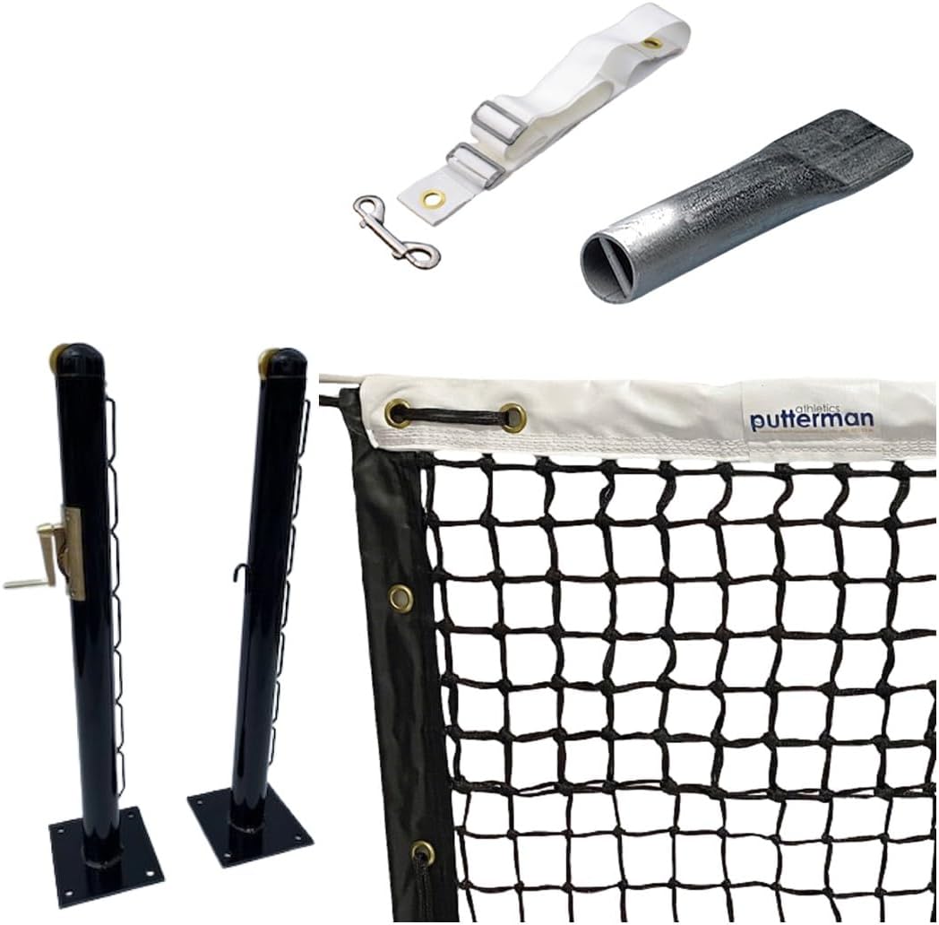 Putterman Tennis Posts – Surface Mount Kit – 3” OD Round, Internal Wind, Black – Optional Pipe Anchor