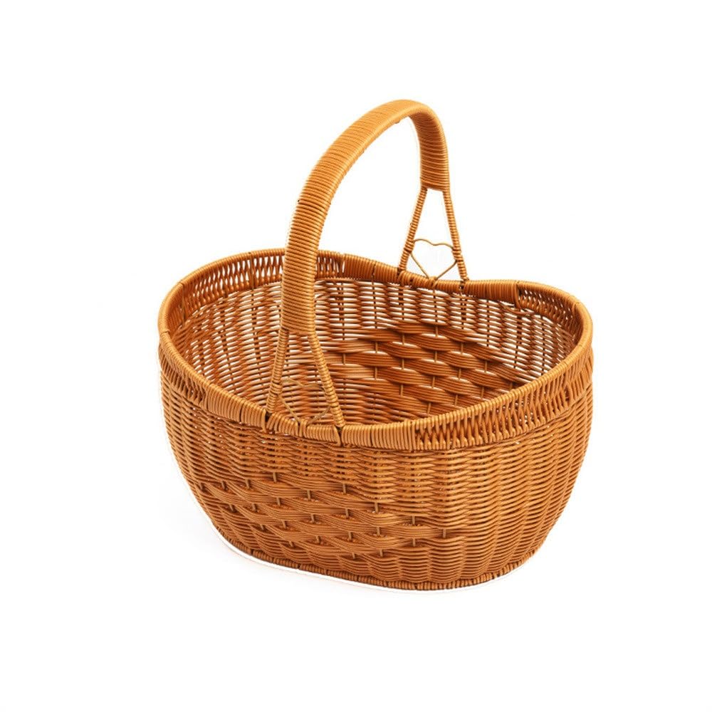Wicker Picnic Basket Handheld Vegetable Outdoor Picnic Basket for Picnic Camping Outdoor(35x27x18cm)