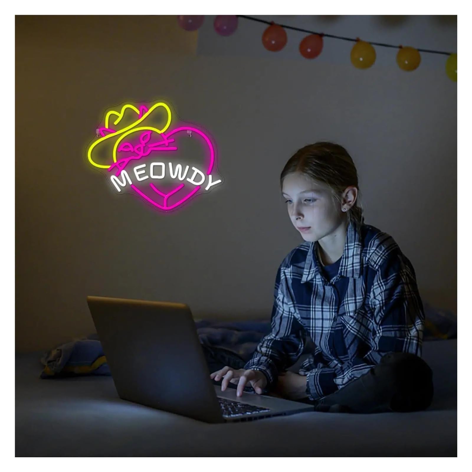 LED néon signe Panneau Néon Chat Meowdy Chapeau De Cowboy, Panneau Lumineux Chat, Alimenté Par USB, Pour Salon, Fête, Décoration Murale, 31cm×36cm