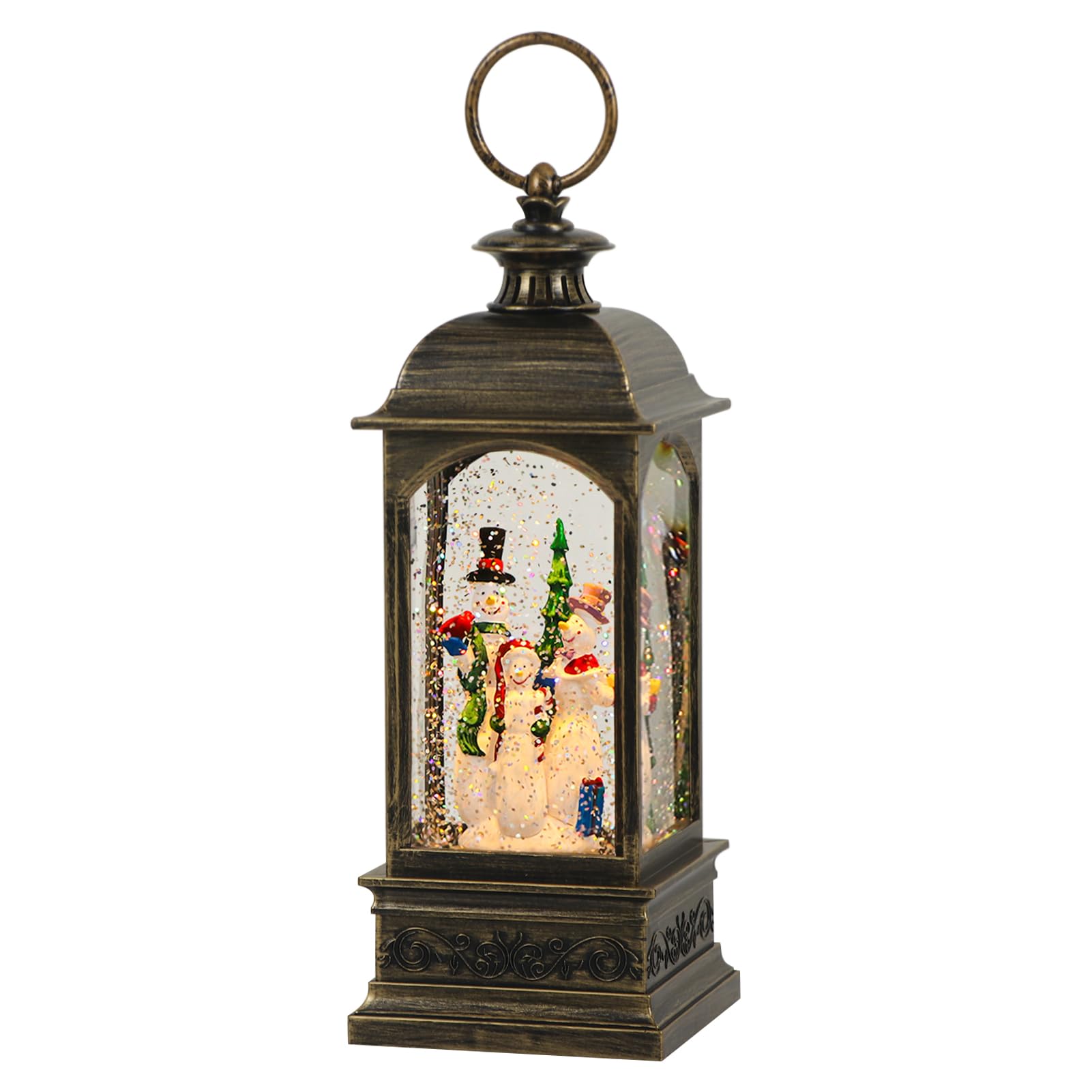 Eldnacele Snowman Music Snow Globe Lantern with 6 Hour Timer, Battery Operated/USB Powered Singing Lighted Lamp for Christmas Decorations Home Decor