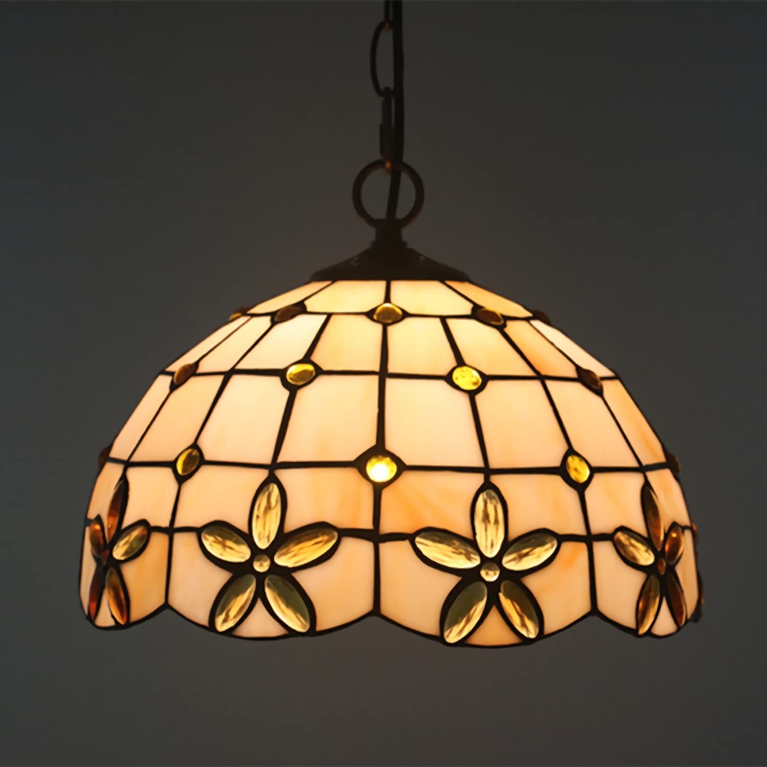 YNIYUJKL Tiffany-Style Chandeliers,Vintage Stained Glass Pendant Light Fixtures, Adjustable E27 Ceiling Light For Living Room Bedroom Dining Room Hallway,Yellow,20Cm-Red-20Cm,Yellow-30cm