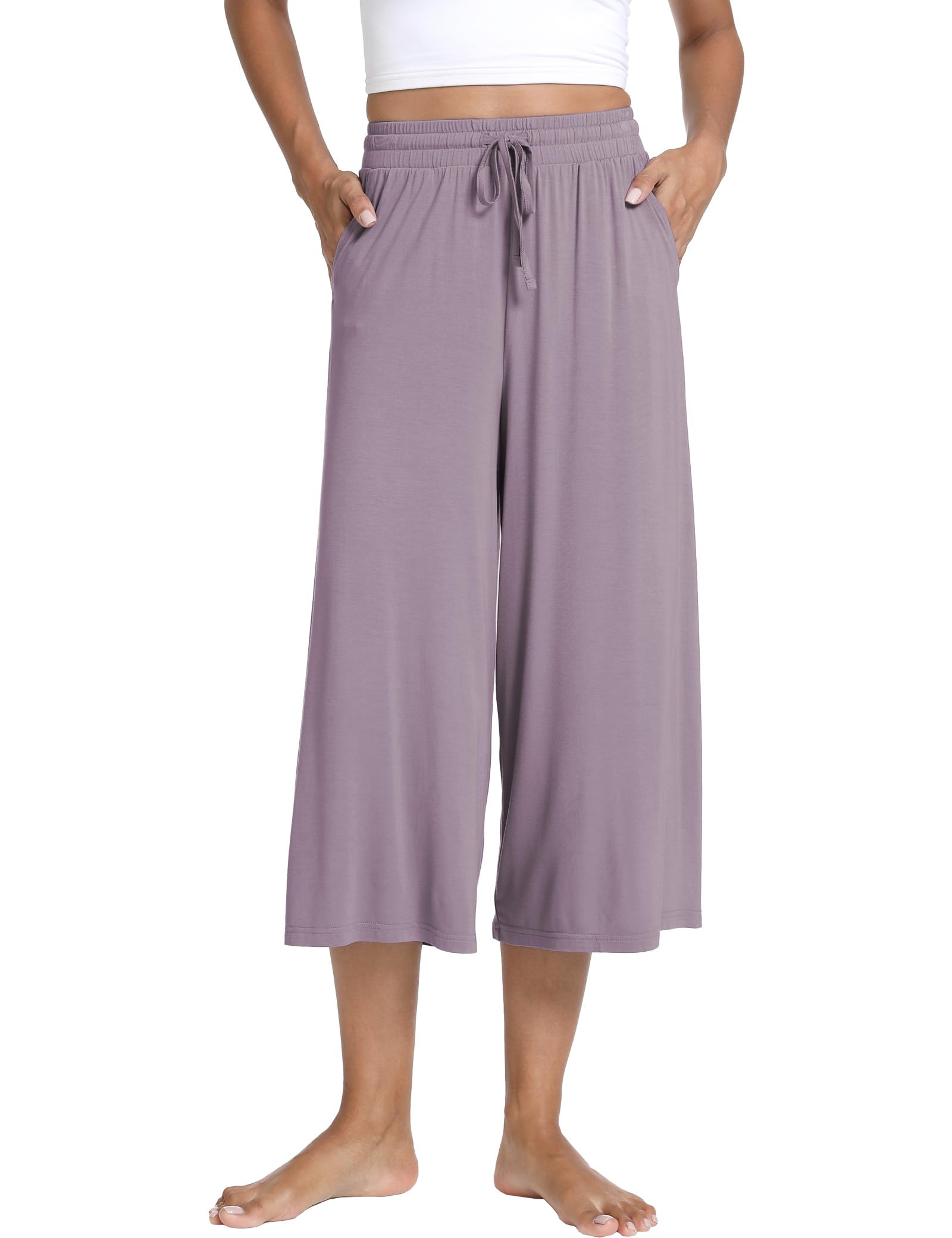 LazyCozy Women's Bamboo-Derived Viscose Capri Pajama Pants, Casual Wide Leg Lounge Pants Pajama Bottoms