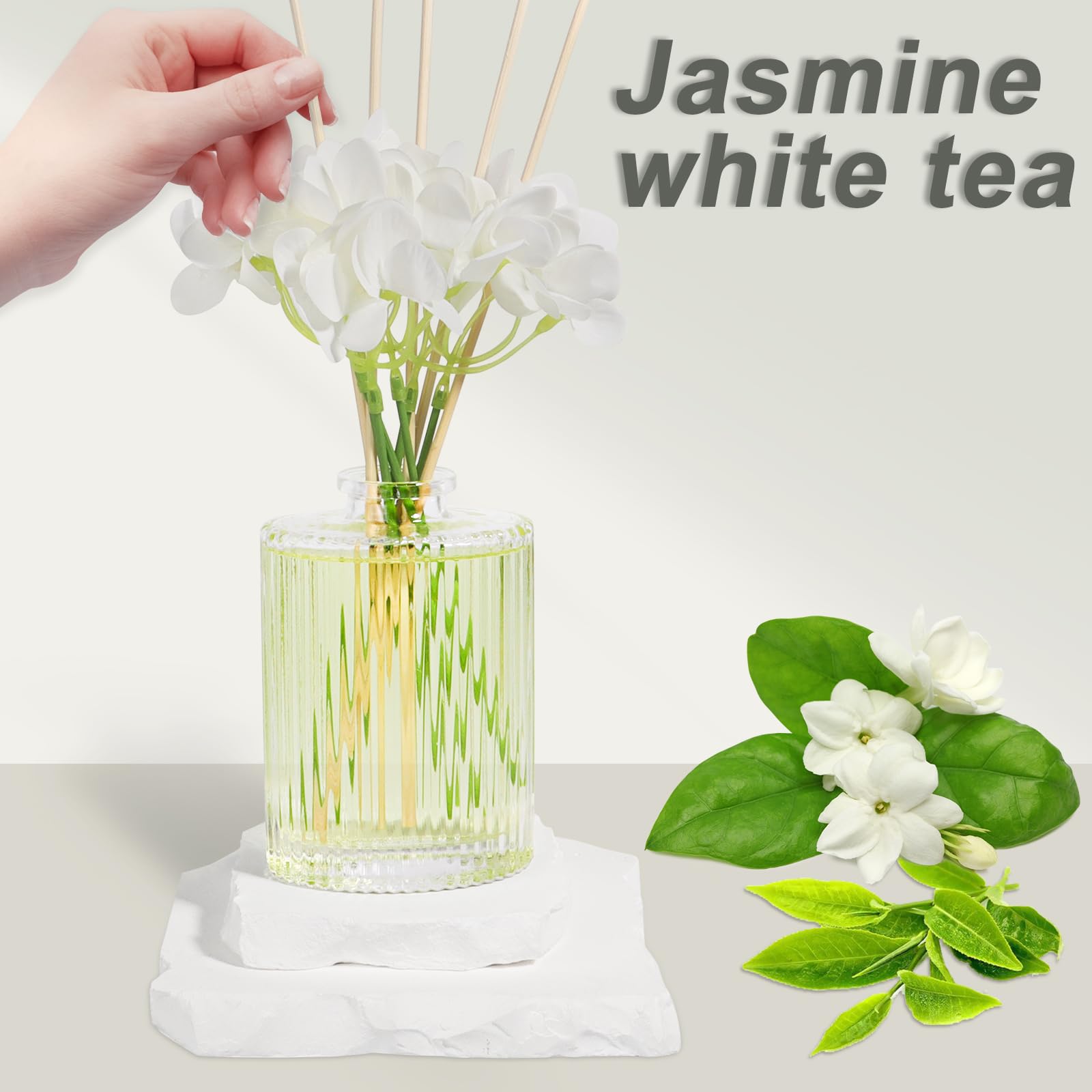 Diffusore Profumo Ambiente 200ml - Gelsomino e Tè Bianco,Profumatore per Ambienti con 5 Bastoncini,Reed Diffuser Fragranze per Bagno,Appartamento