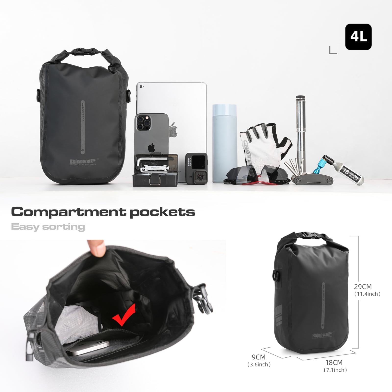 BAIGIO Bolsa de Rueda Delantera de Bicicleta de 4L, Impermeable para Portaequipajes, Bolsa de Sillín y Horquilla, Bolsa de Hombro de Liberación Rápida
