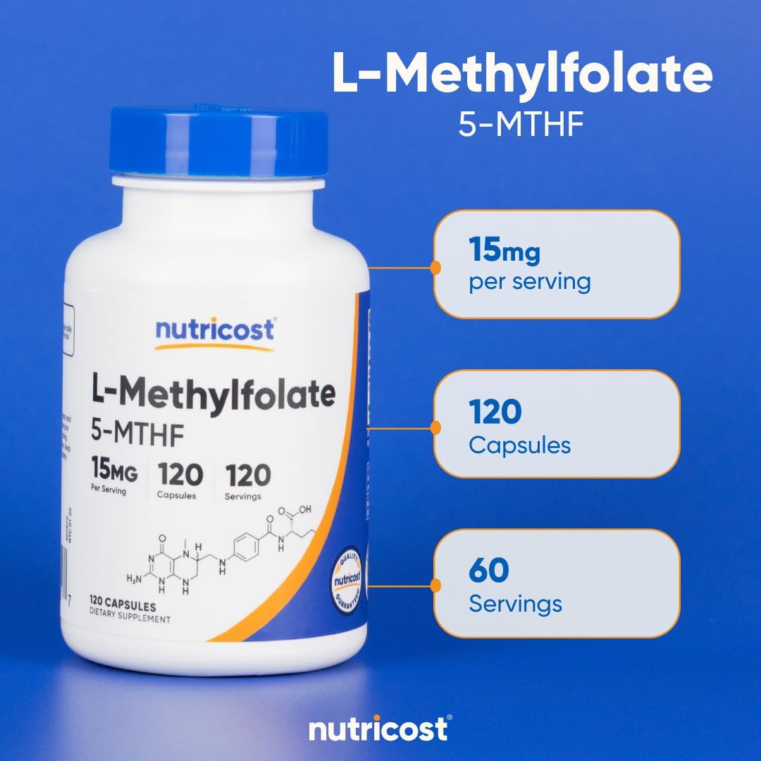 Nutricost L-Methylfolate 15mg, 120 Capsules (5-MTHF) - Vegan, Non-GMO, Gluten Free - Image 6