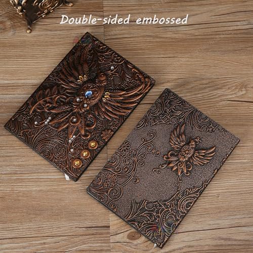 Image of 3D Phoenix Copper DND Vintage Leather Journal Writing Notebook with 200 Pages A5 Journal Diary,Antique Handmade Leather Diary,Travel Diary&Notebooks to Write in,Diary Gift for Men Women