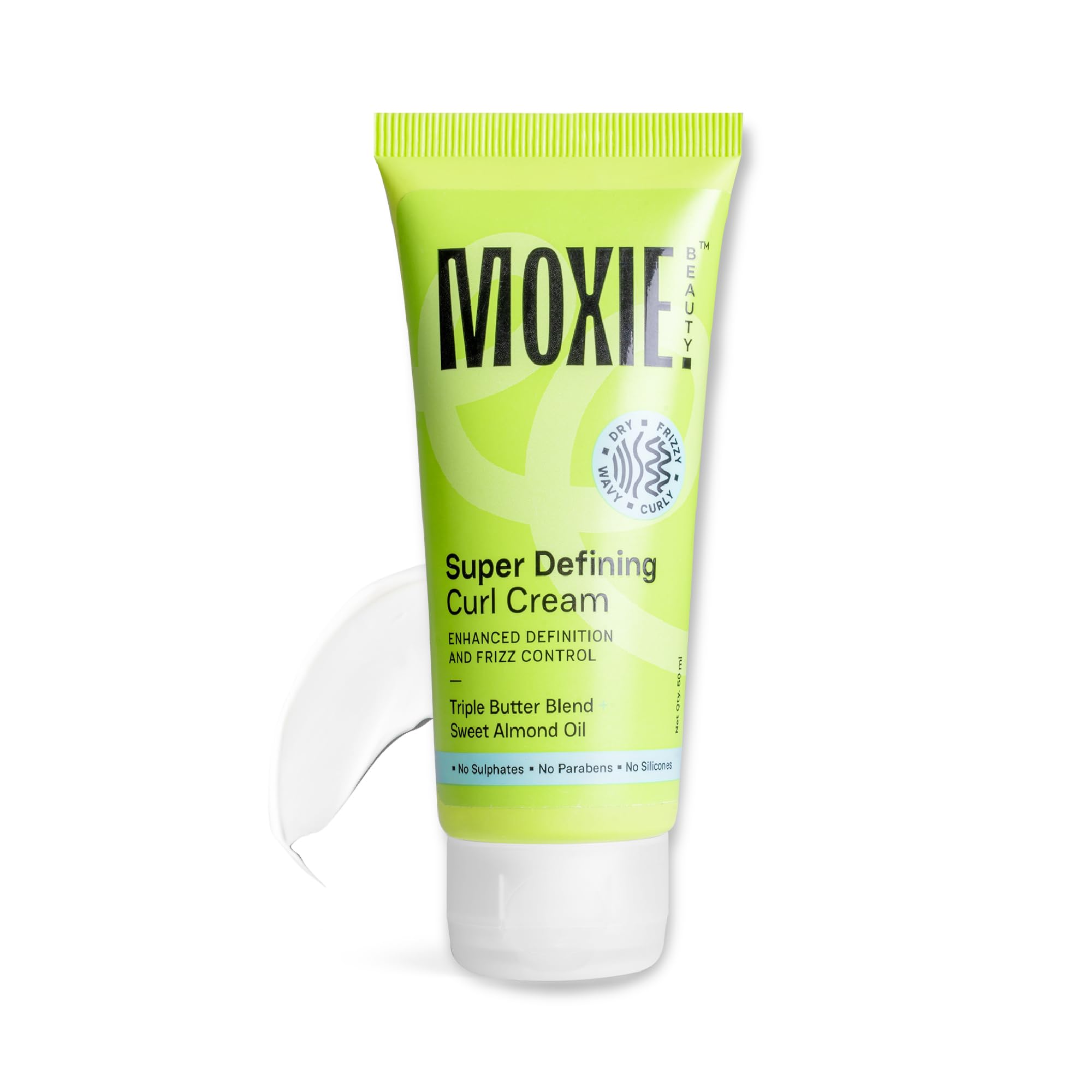 MOXIE BEAUTY Super Defining Curl Cream - 96% Hair Moisture Retained | For Curly & Wavy Hair | Made With Mango Seed, Cocoa Butter & Almond Oil | 50 ml