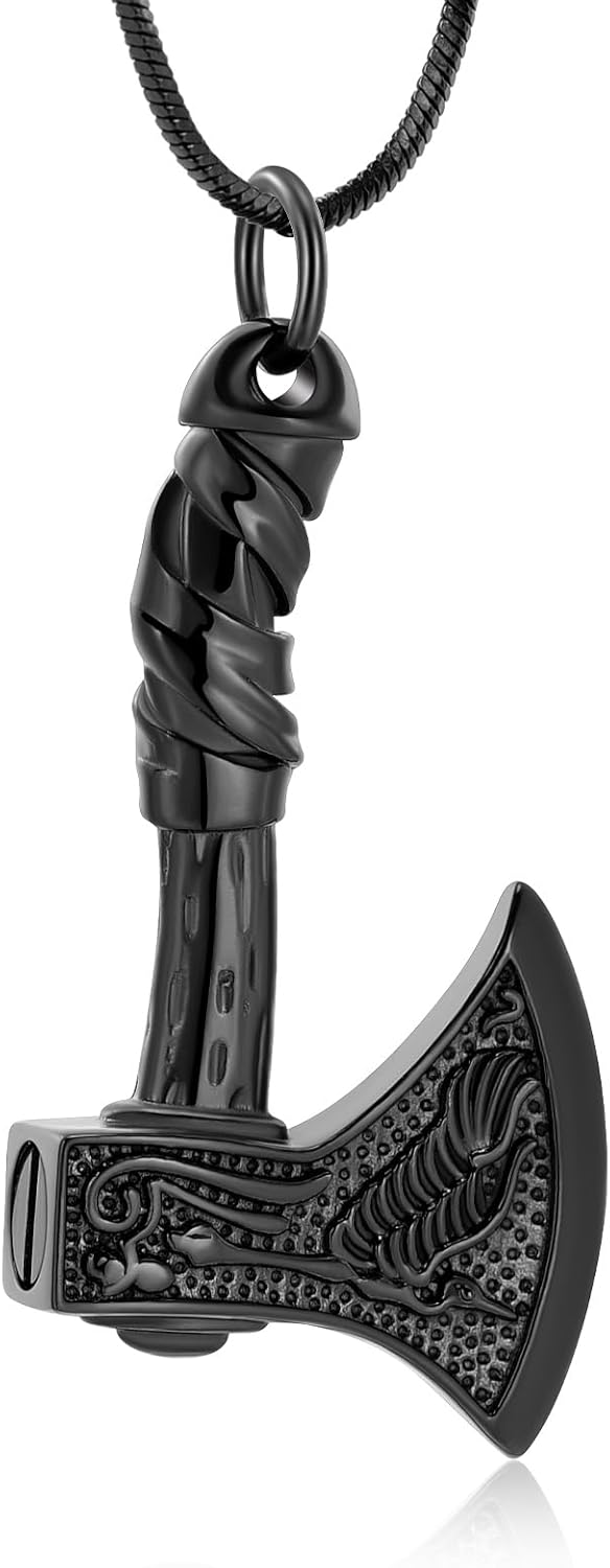 Thor Axe Cremation Jewelry for Ashes for Women Men Viking Jewelry Memorial Pendant Urn Necklace for Loved One Ashes Holder
