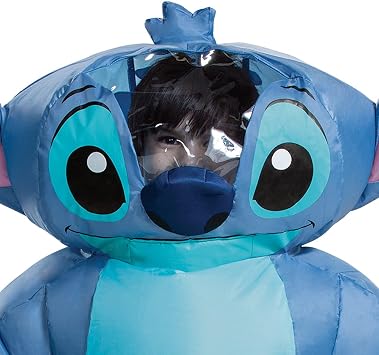 Disguise Stitch Costume for Kids, Inflatable Lilo and Stitch Halloween Costume, Blow Up Jumpsuit with Fan, Child Size (up to 7-8)
