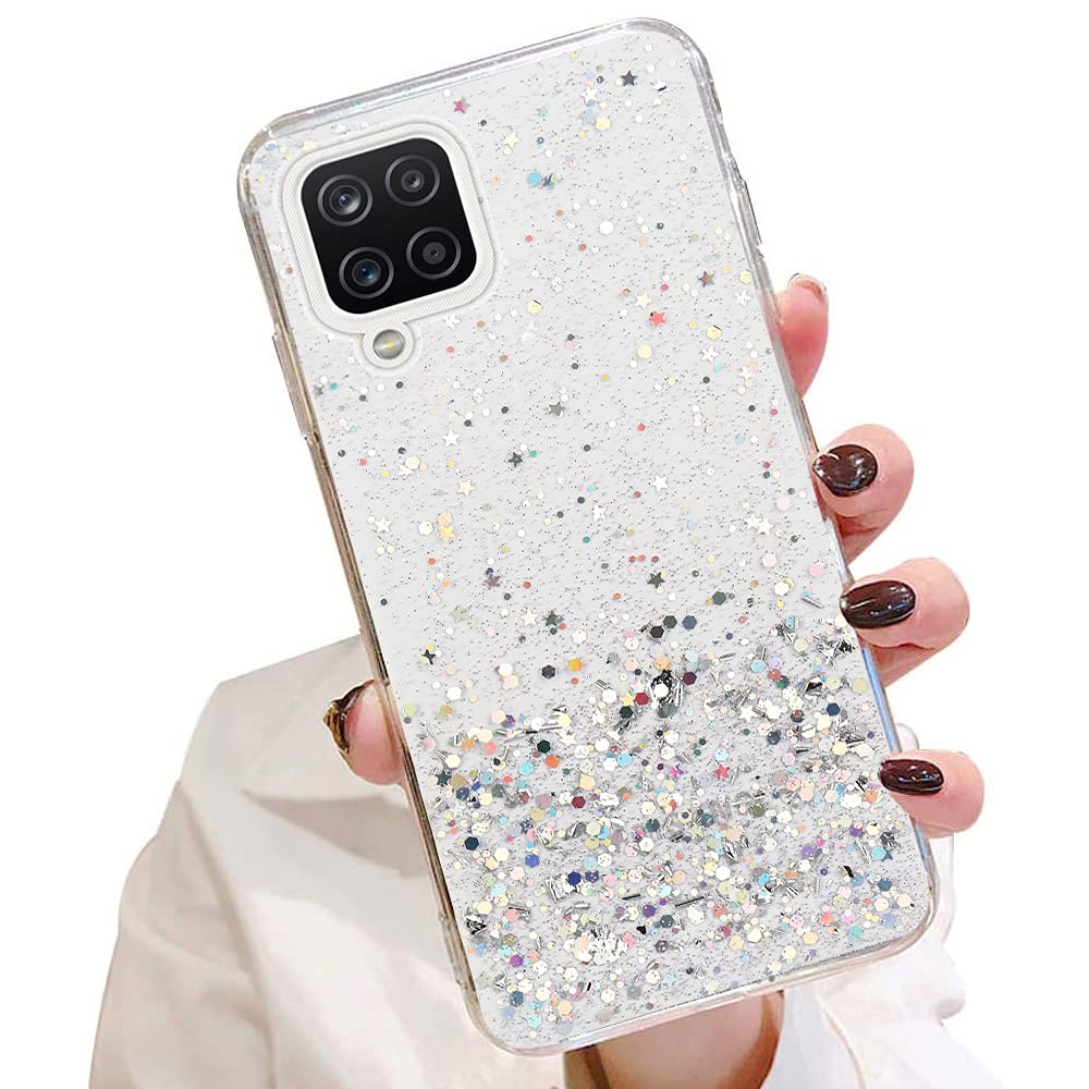 LCHULLE for Samsung Galaxy A12 Case Star Glitter Shiny Slim Fit Shockproof Protective Girly Women Crystal Clear Phone Case Cover for for Samsung Galaxy A12-Clear