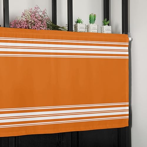 Miniatura 7 de Artwork Store Curtain Valance for Window Kitchen Decor, Thanksgiving Fall Orange White Stripe 54" x 18" Window Treatment Curtains Topper Rod Pocket