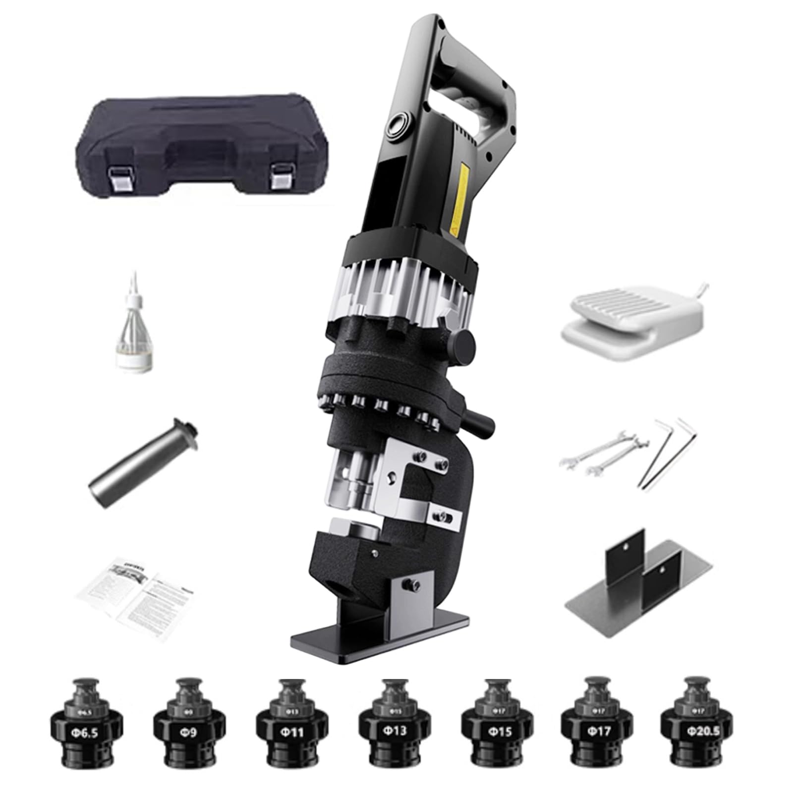 Punzonatrice Idraulica, Punzonatrice Idraulica Elettrica, 2200W con 7 Matrici per Metallo, Punzonatura in 1 Secondi per Acciaio, Ferro, Alluminio, Rame e Lamiera