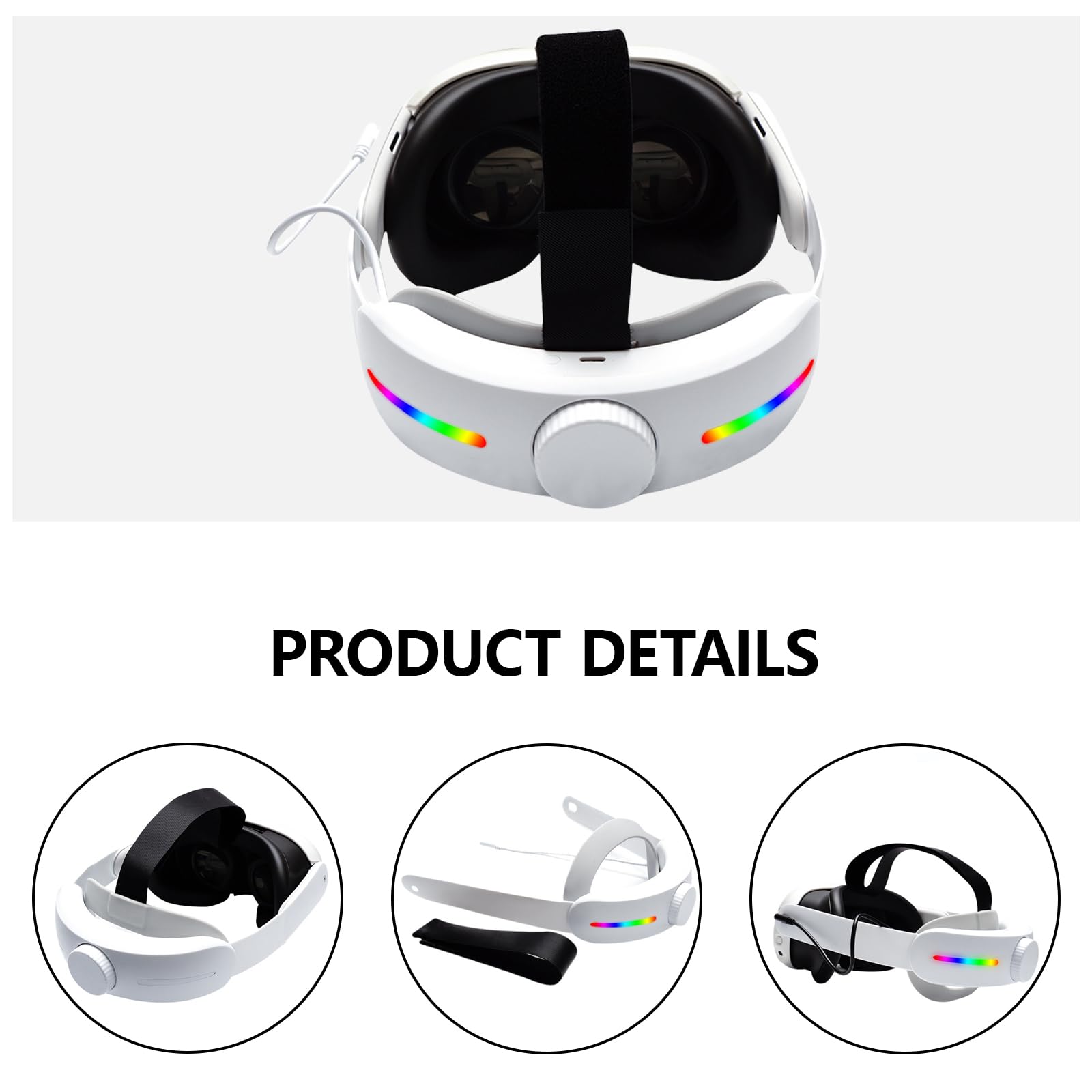Correa para la cabeza de respaldo de batería para gafas de realidad virtual, cómoda, ajustable, 4000 mAh, accesorio de alimentación con luz LED