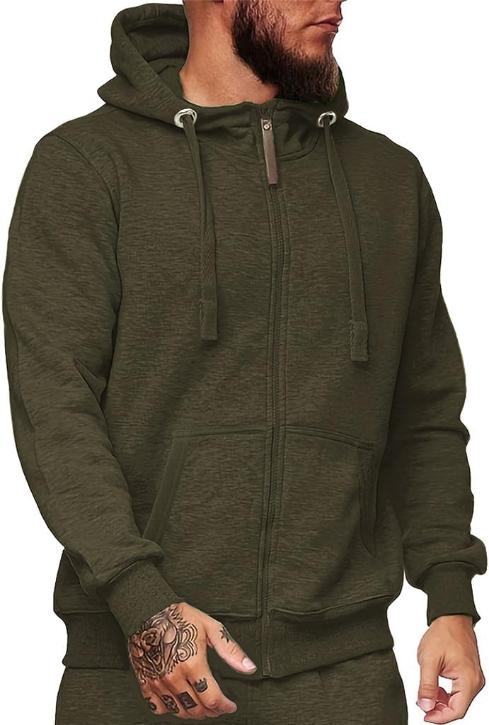 Men Lightweight Full Zip Hoodie Jacket Casual Sports Outdoor Pullover with Zippered And Pockets