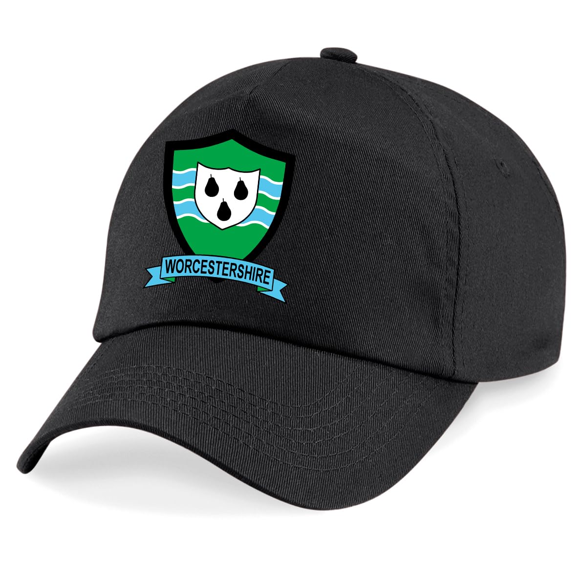 Psave Men's Black Worcestershire County Embroidered Baseball Cap Cricket Sport Your County Embroidery (Black)