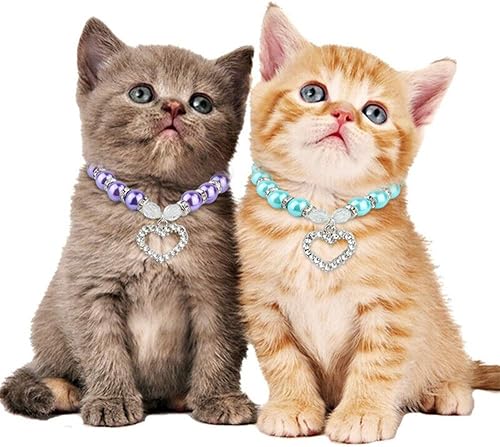 Miniatura 5 de Dogs Kingdom Elegante collar de corazón de cristal para mascotas, gatos, perros, perlas brillantes con diamantes de imitación para mascotas, gatos,