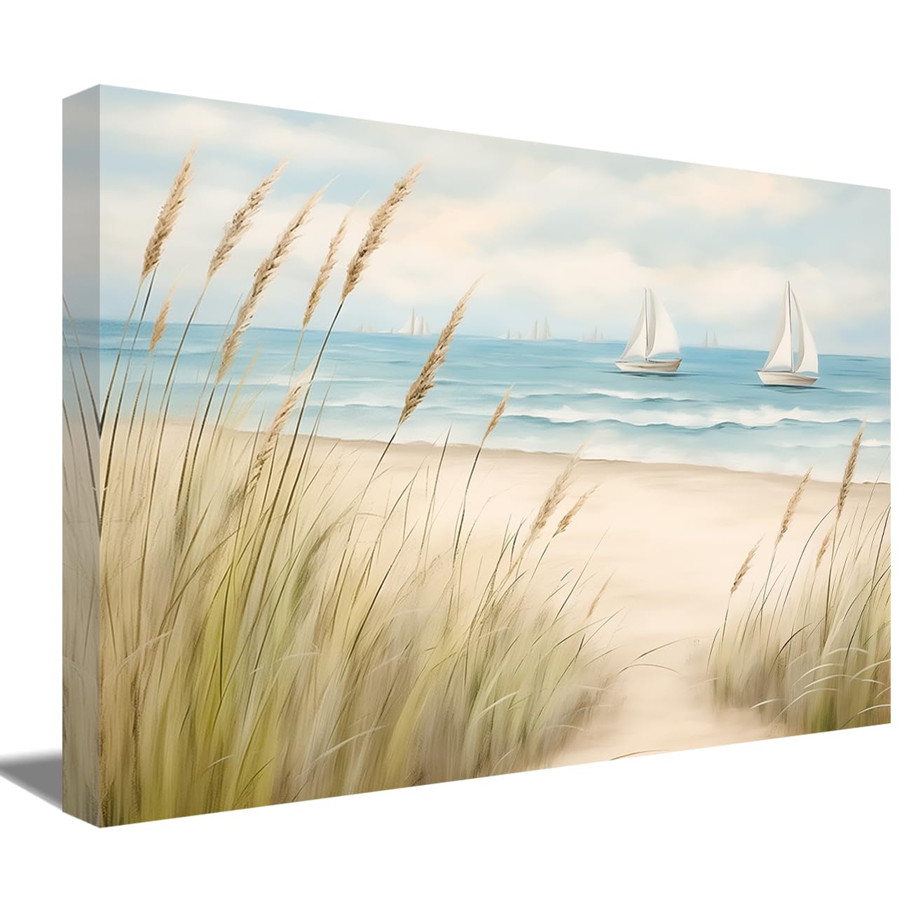 LMYSXAOZ Beach Canvas Wall Art Sea Grass Path Coastal Painting Prints Blue Sailboat Picture Ocean Theme for Home Decor Frame (Beach-A,28.00" x 42.00")