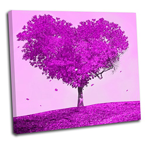 Image of Canvas Culture - Heart Tree Landscape Canvas Art Print Box Framed Picture 43 Purple 90 x 90cm
