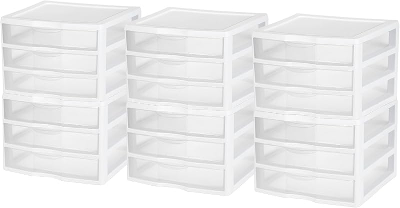 Wide 3-Drawer Storage Unit for Bedroom and Dresser, 6-Pack | Organizing Plastic Storage Drawers and Containers for Home, Office, Desk, Clothes, Kitchen, and Pantry
