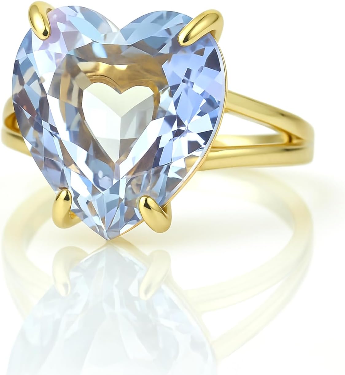Gold Filled Tanzanite Heart Cut Ring - December Birthstone Jewelry for Women - Bold Solitaire Cocktail Gemstone Statement Ring