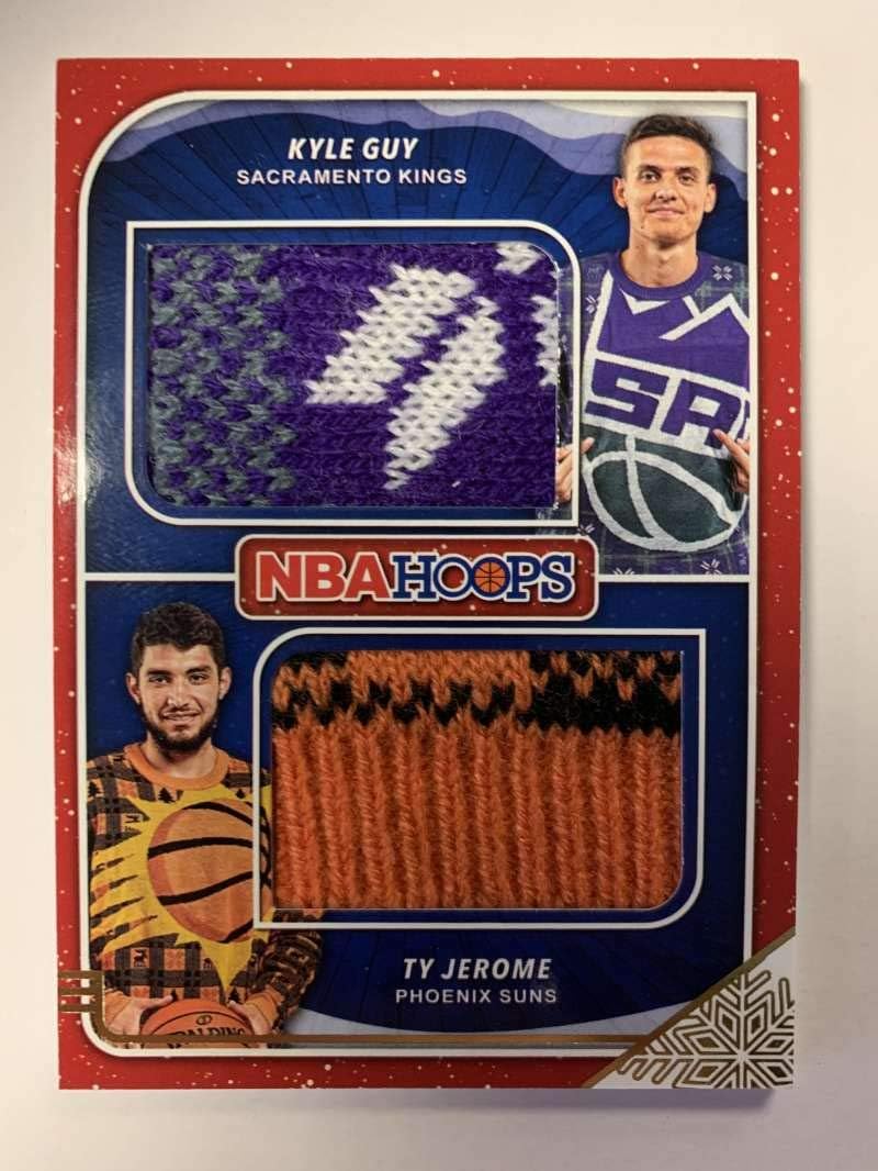 2019-20 Panini Hoops Winter Rookie Sweaters Dual Memorabilia Basketball #18 Kyle Guy/Ty Jerome Sacramento Kings/Phoenix Suns Official Holiday/Christmas Parallel NBA Trading Card