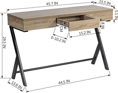 Miniatura 2 de FurnitureR Escritorio de madera para computadora de 45.7 pulgadas con cajón de almacenamiento, escritorio contemporáneo con patas de metal para