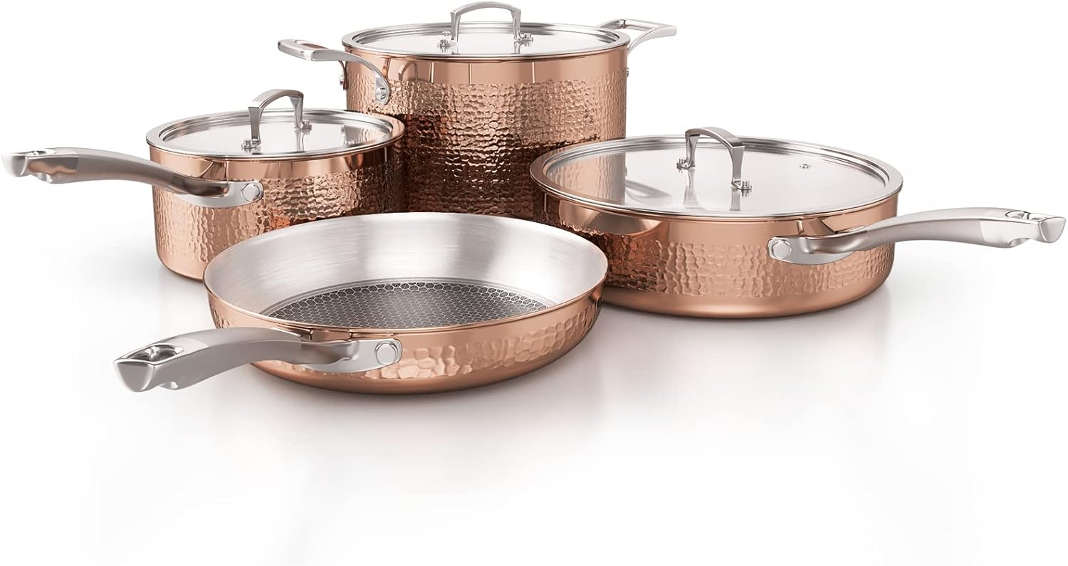 Homaz life Pots and Pans Set, Triple Layer Stainless Steel Hammered