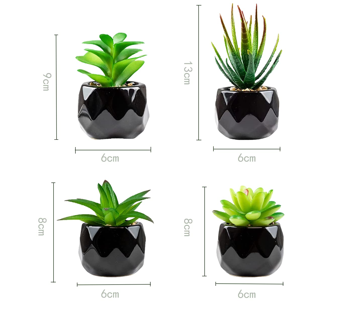 Suculentas artificiales, 4 piezas pequeñas plantas falsas para decoración de interiores, decoración de escritorio de oficina y acentos interiores del hogar