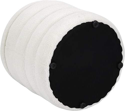 Miniatura 8 de Teddy Sherpa - Otomana redonda con almacenamiento, taburete tapizado moderno, reposapiés, pequeño ramo blanco otomano de almacenamiento para