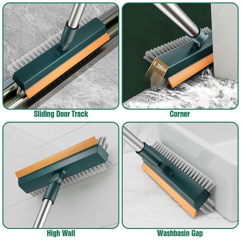 Image of SOULWARE Bathroom Cleaning Brush with Wiper 3 in 1 Tiles Cleaning Brush Floor Scrub Bathroom Brush with Long Handle Bathroom Floor Cleaning Brush Home (3 in 1)