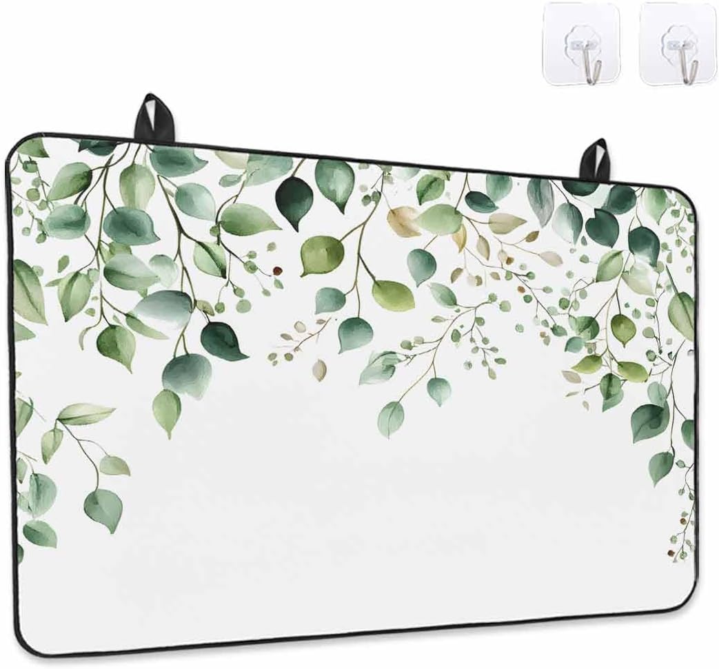 Stove Cover for Electric Stove 36x21 Inch Green Eucalyptus Leaf Stove Top Cover Watercolor Plant Glass Cooktop Covers Anti-Slip & Heat Resistant Countertop Protector Home Kitchen Decor