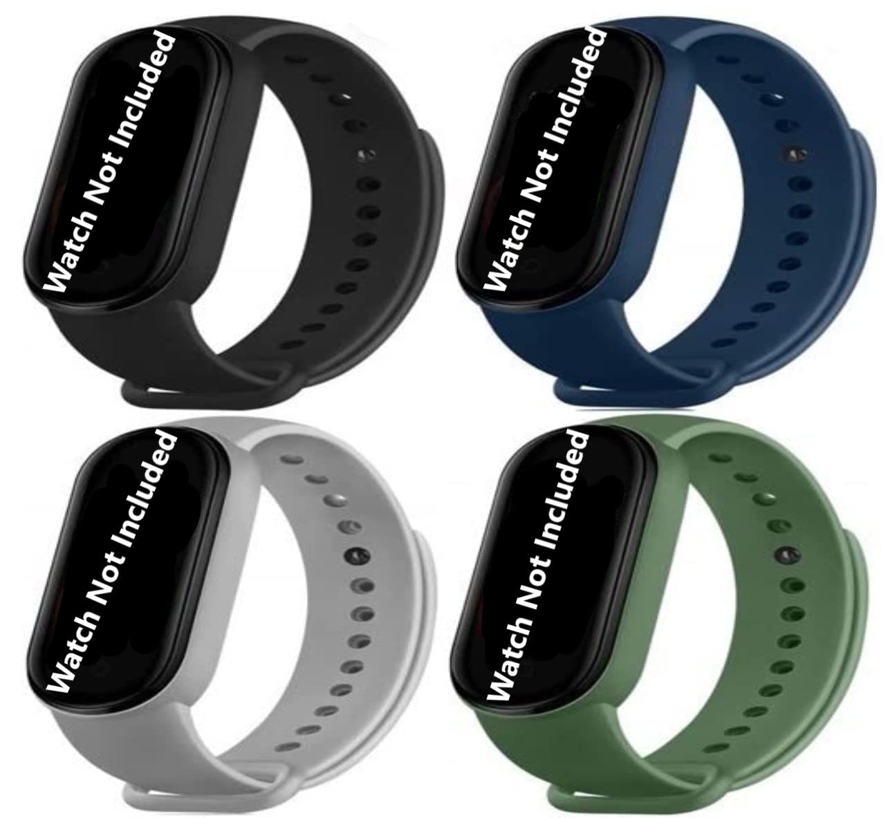 Qai Soft Silicone Replacement Combo Pack of 4 Band Strap Compatible with Xiaomi Mi Band 5 / Mi Band 6 (Watch/Device NOT Included) (Black-Navy Blue-Grey-Light Green)-image-45