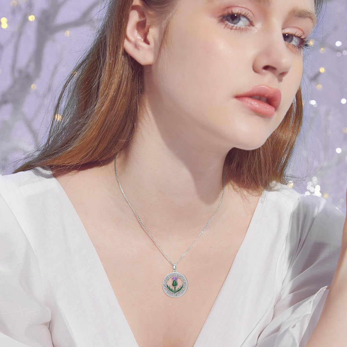 Scottish Thistle Necklace 925 Sterling Silver Abalone Shell Celtic Knot Scotland Flower Pendant Necklaces Love Jewelry Valentine's Day Gifts for Women - Image 2