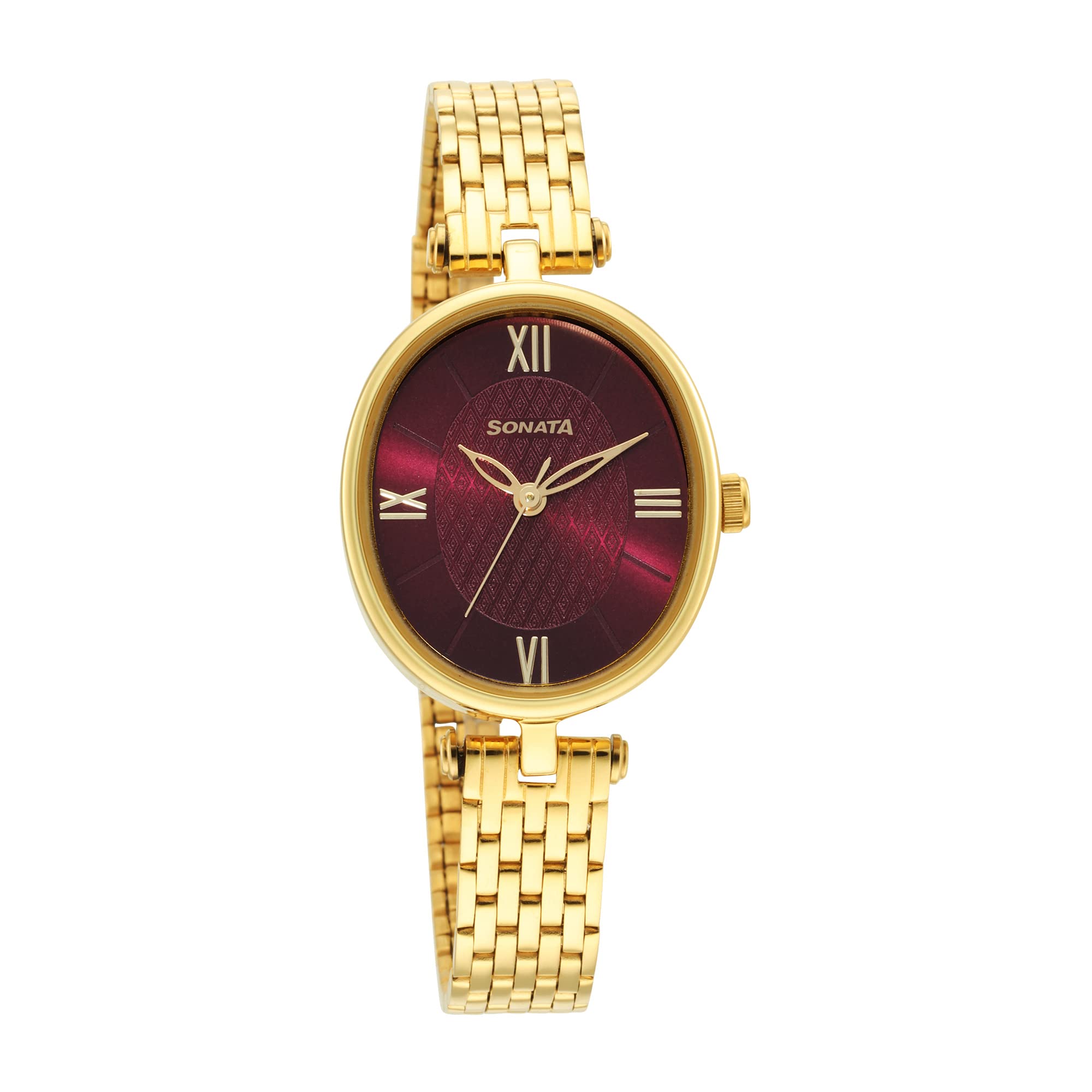 Sonata Classic Gold Maroon Dial Metal Strap Watch for Women-NS8181YM01 (B09ZHN7DX7) Amazon Price History, Amazon Price Tracker