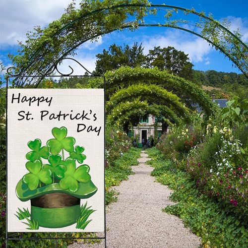 Joralion F0038-002 Happy St. Patrick'S Day Garden Flag, 28X40 Inch Shamrocks House Flag Leprechaun Hat & Clover Festive Decor, Double-Sided, Burlap Holiday Flags Outdoor Banner thumb #5
