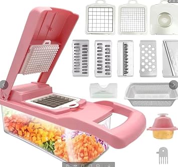 Vegetable Chopper Cutter Slicer Multifunctional Food Veggie Onion Potato Fruit Chopper Cutter Dicer with Container Pink