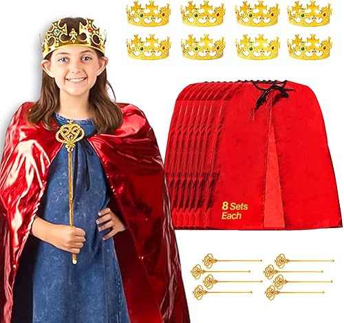 Tigerdoe Juego de fiesta de rey para niños, disfraz de rey real, juego de 24 piezas para niños, disfraz para juegos de simulación, juego de rol