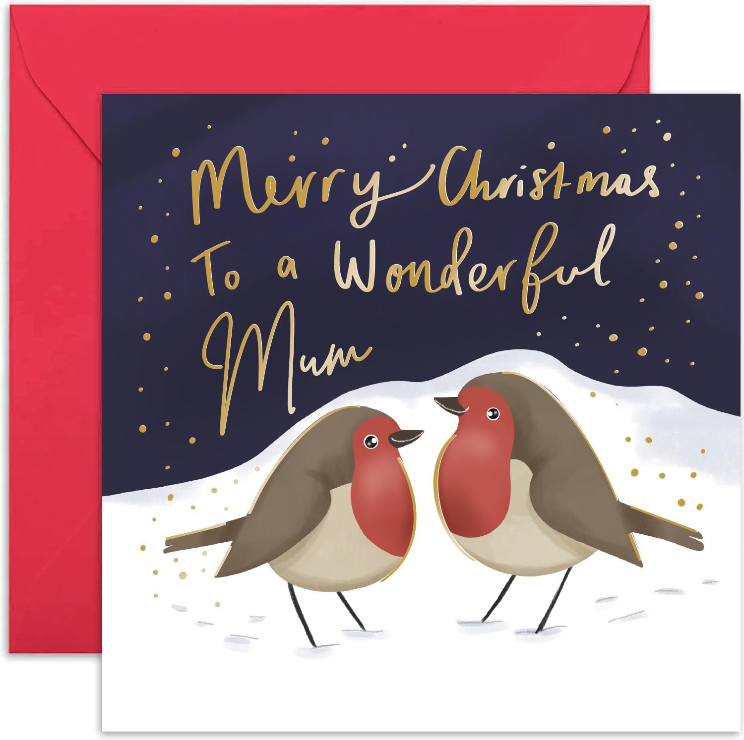 Old English Co. Special Christmas Card for Mum from Children, Son, Daughter - Robin Christmas Card with Gold Foil - Cute Heartfelt Festive Seasons Greeting Card for Her - Blank Inside with Envelope