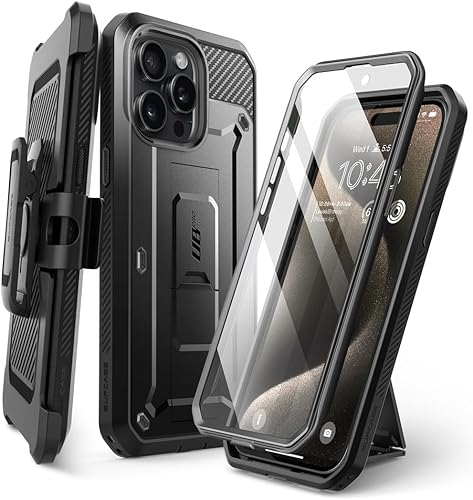 SUPCASE Unicorn Beetle Pro - Funda resistente para iPhone 15 Pro de 6.1 pulgadas, protector de pantalla integrado, soporte y clip para cinturón