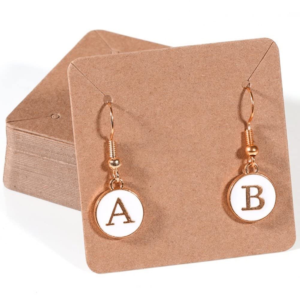 Danlai Brown 100 Pcs Earring Display Card Necklace Cards Holder Jewelry Display Cards Kraft Paper Card Holder For Ear Studs, Earrings, Necklaces