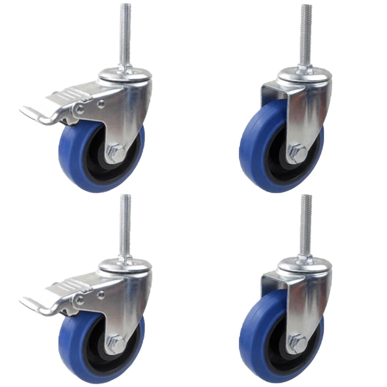 roulettes pivotantes 75/100/125mm avec Frein, Tige Filetée M12 M14 M16 roulettes pour Meubles, roulettes Caoutchouc TPR, 4 Pcs Fileté Swivel Caster Wheel(3inch,M12*30)