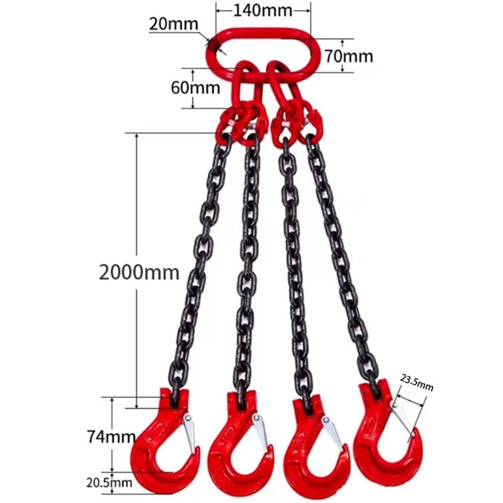 Catena a 4 gambe con ganci, catena di sollevamento da 6 mm, 300 cm, imbracatura per gru resistente per la costruzione di porte