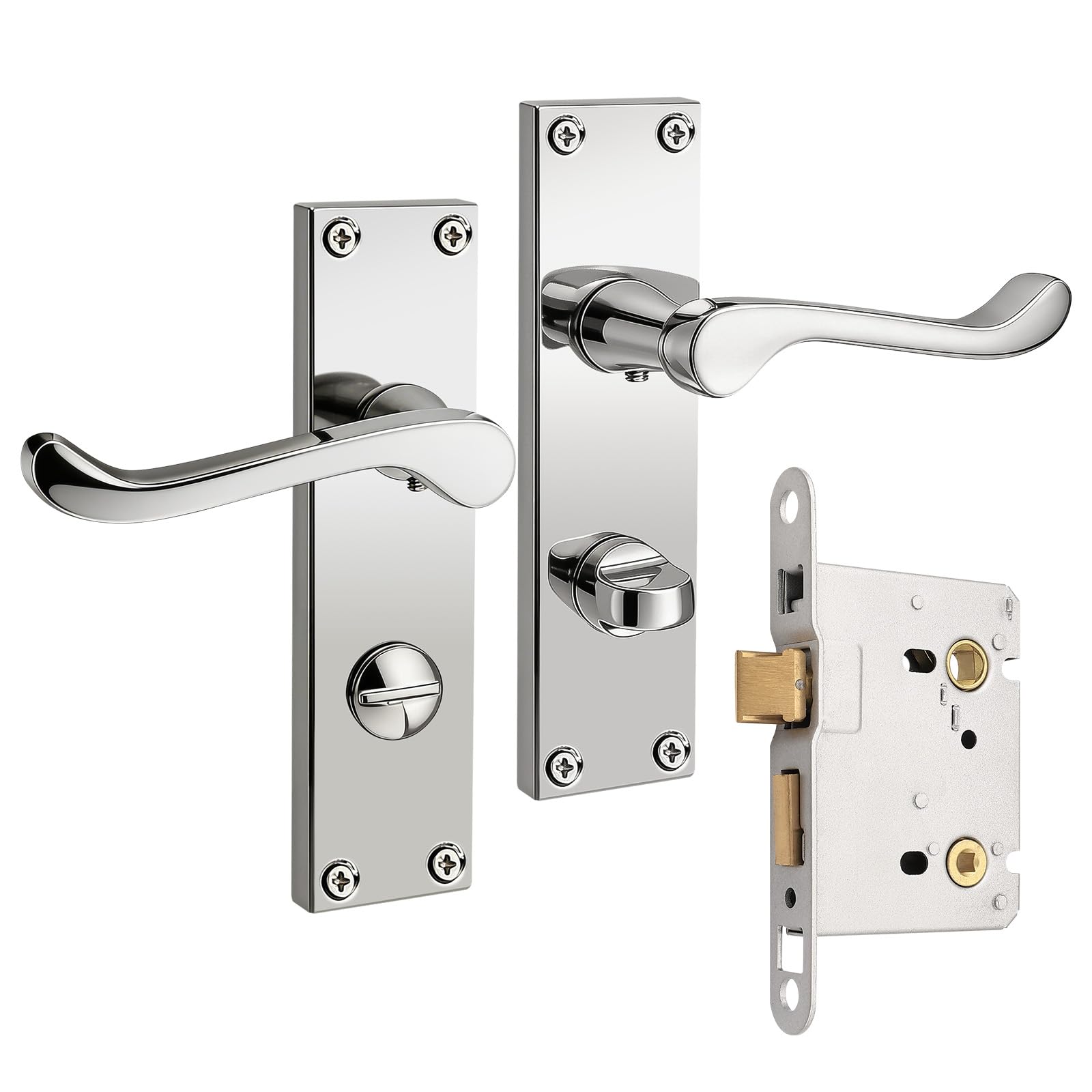 Brotima Polished Chrome Victorian Scroll Door Handles-1 Pair,Polished Chrome Door Handles with 57mm Sashlock,Bathroom Door Lever
