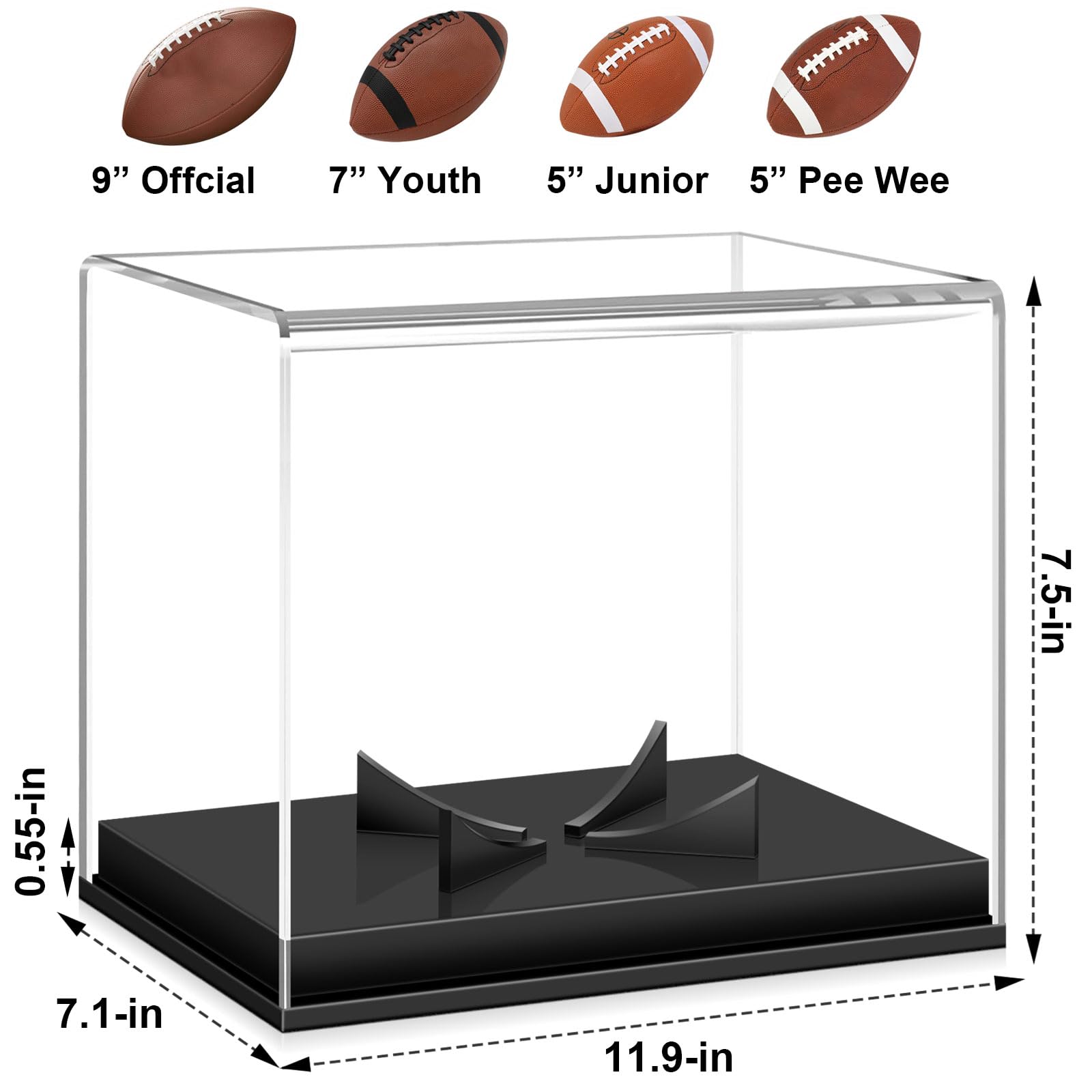 KKU Football Display Case, Acrylic Football Case Display Case Autographed Football Holder, No Assembly Required Football Display Box with Removable Built-in Football Display Stand