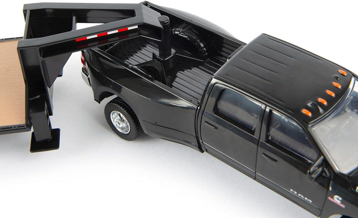 Case IH1/32 Big Farm Ram Dually Quad Cab with Lowboy Trailer and Case SV340B Skidsteer Loader 47155