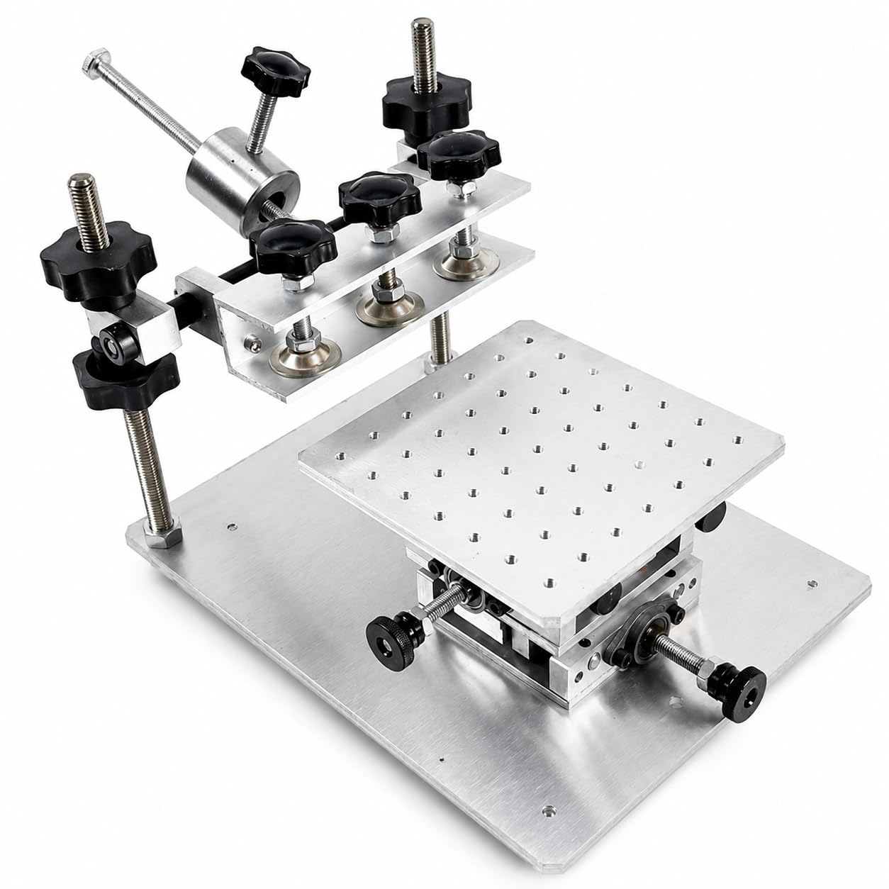 Ręczna drukarka pasty lutowniczej SMT, regulowany stół szablonowy 150 x 150 mm | Precyzyjna regulacja obrotowa 30°, skok 20 mm X/Y i aluminiowa podstawa CNC dla stabilnego drukowania PCB