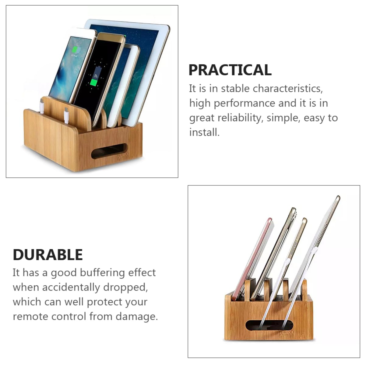 Hemobllo Supporto Per Caricabatterie Usb in Legno Per Dispositivi, Organizzatore Da Tavolo Con Scomparti Per Smartphone e Tablet, Stazione Di Ricarica Ordinata Per Scrivania Pulita