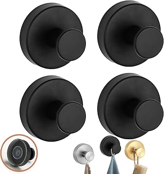 Koujut No-Drill Hooks, 2024 Upgraded Suction Cup Hooks, Stainless Steel Waterproof Suction Cup Hooks for Shower, Bathroom, Hanging Towels, Mounting on Glass Shower Doors, Tile, Mirrors