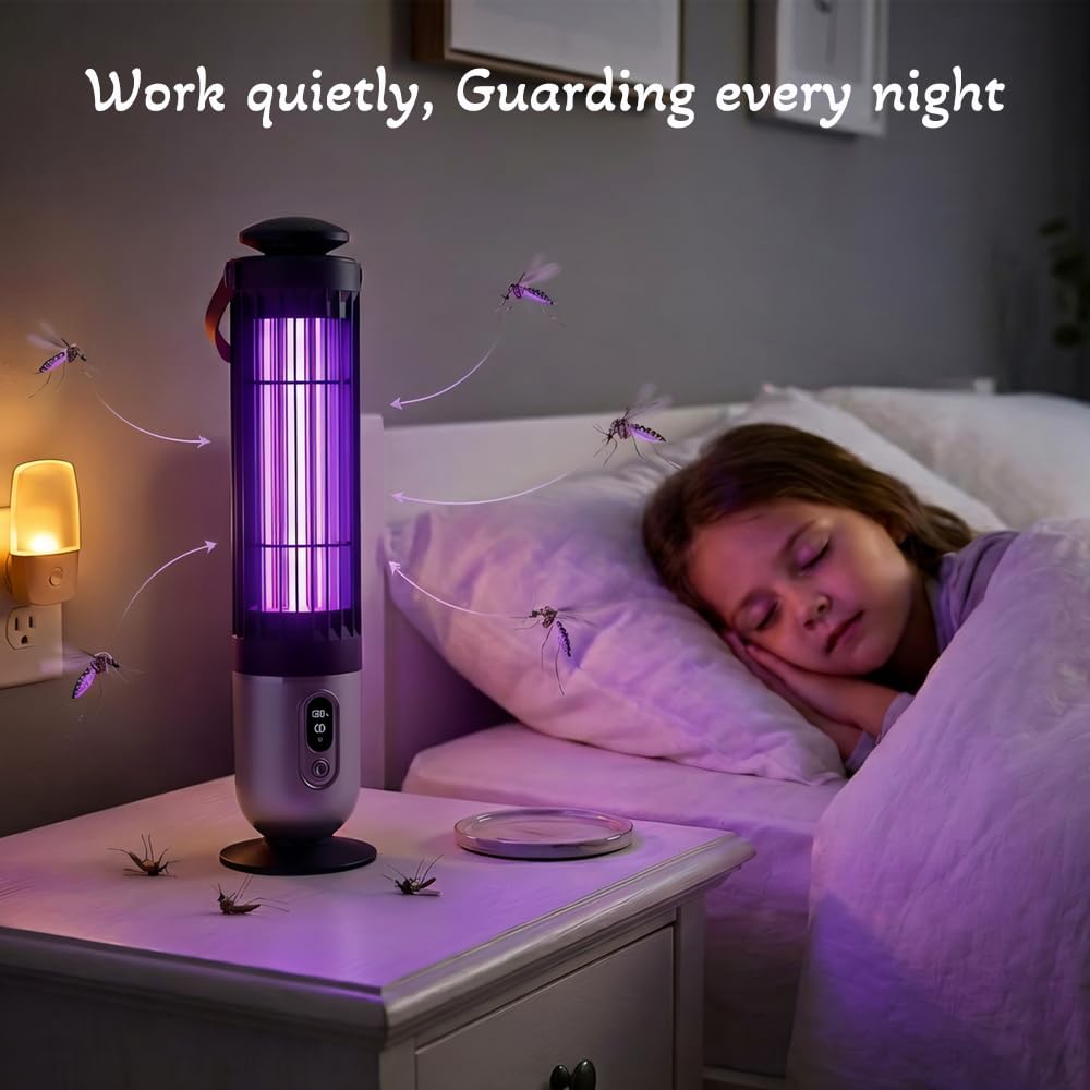 FanFuGuo® Lampe Anti Moucherons Anti Moustique Mouche Rechargeable, Lampe UV et veilleuse 2 en 1 avec capteur crépusculaire, Anti Insectes Volants Tue Mouche Electrique Intérieur et extérieur (Black)