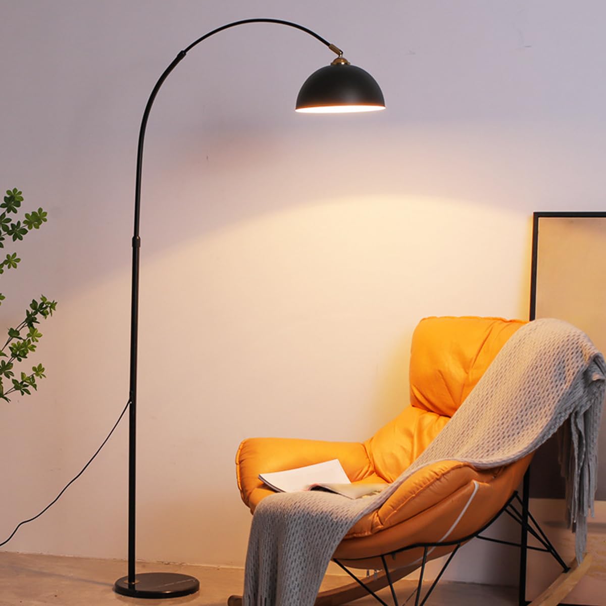 HGJHJJHK Modern Arc Floor Lamps Marble Base Standing Lamp Rustic Farmhouse Arched Reading Standing Floor Lamp Black Tall Pole Lamp with Hanging Metal Shade for Bedroom Sofa Desk (Bulb Included)